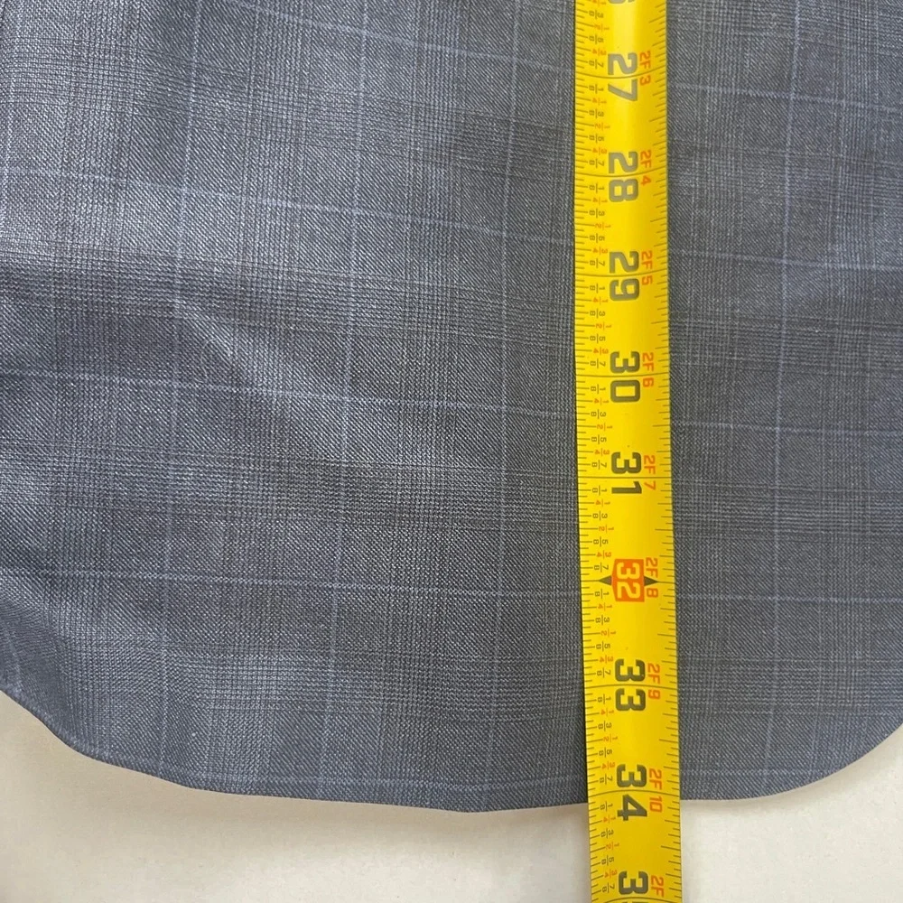 HICKEY FREEMAN Navy Suit WOOL Size 44 long Windowpane Pants 37x28 Flaw